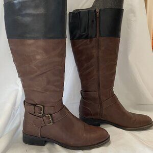 Two-Tone Brown & Black Knee High Riding Boots